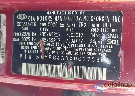 2017 Kia Sorento 2.4L Lx from USA, damaged, VIN 5XYPG4A3XHG275360